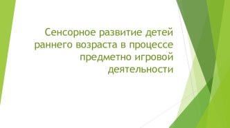 Сенсорное развитие детей раннего возраста в процессе предметно игровой деятельности.