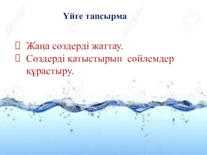 Жаңа сөздерді жаттау. Сөздерді қатыстырып сөйлемдер құрастыру.Үйге тапсырма