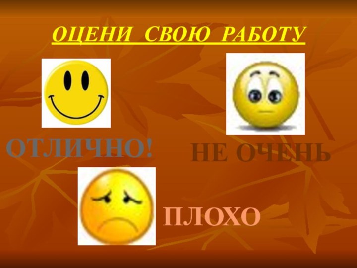 ОЦЕНИ СВОЮ РАБОТУОТЛИЧНО!НЕ ОЧЕНЬПЛОХО