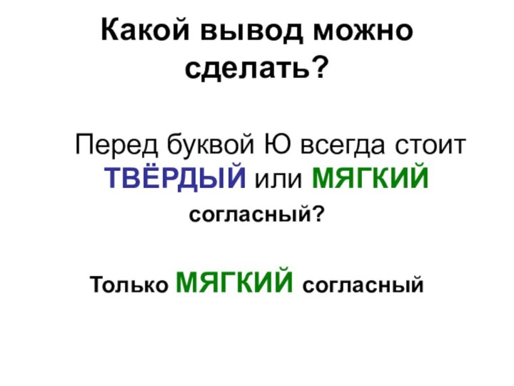 Какой вывод можно сделать?  Перед буквой Ю всегда стоит  ТВЁРДЫЙ