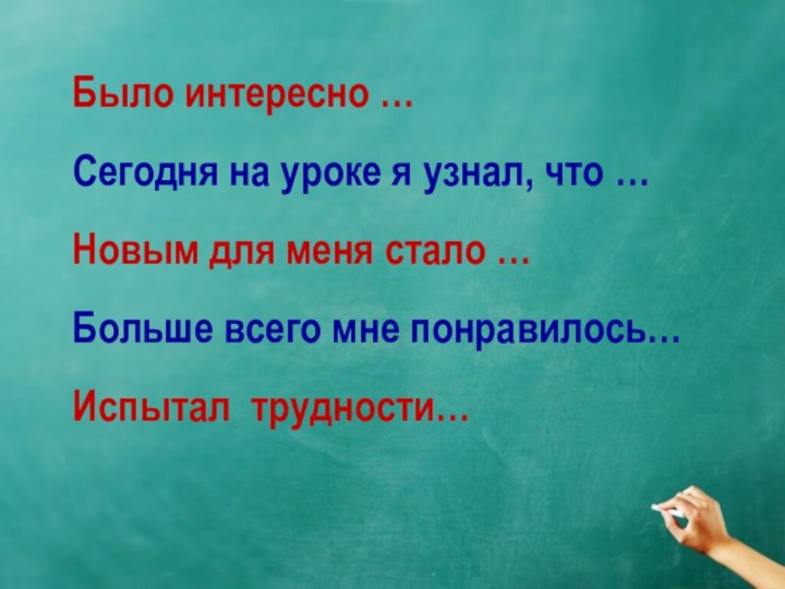 Было интересно …Сегодня на уроке я узнал, что … Новым для меня