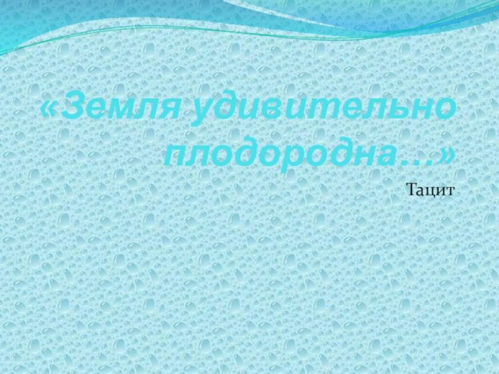 «Земля удивительно плодородна…»Тацит