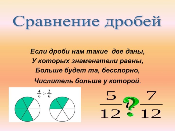 Если дроби нам такие две даны,У которых знаменатели равны,Больше будет та,