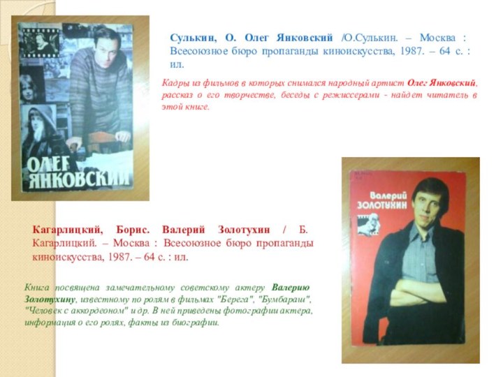 Кагарлицкий, Борис. Валерий Золотухин / Б. Кагарлицкий. – Москва : Всесоюзное бюро
