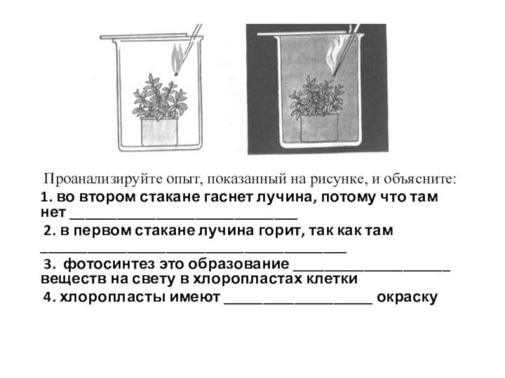 Проанализируйте опыт, показанный на рисунке, и объясните:1. во втором стакане гаснет