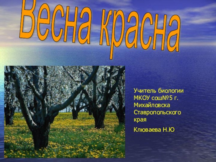 Весна красна Учитель биологии МКОУ сош№5 г.Михайловска Ставропольского края Клюваева Н.Ю