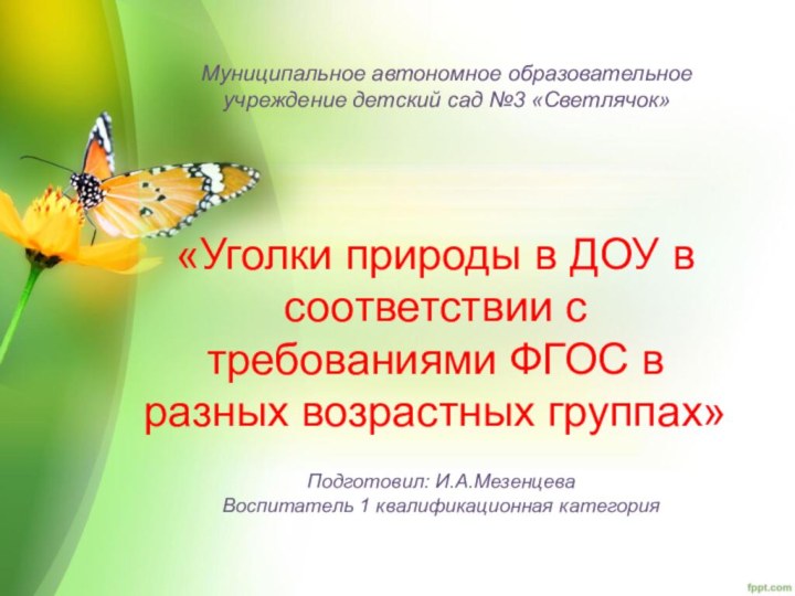 «Уголки природы в ДОУ в соответствии с требованиями ФГОС в разных возрастных