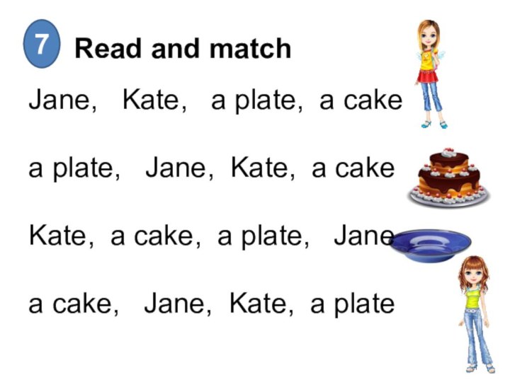 Read and match7Jane,  Kate,  a plate, a