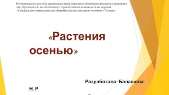 Презентация по развитию речи на тему:  Растения осенью