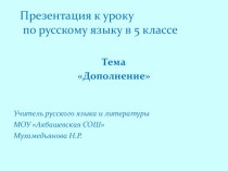 Презентация к уроку по русскому языку на тему Дополнение (5 класс)