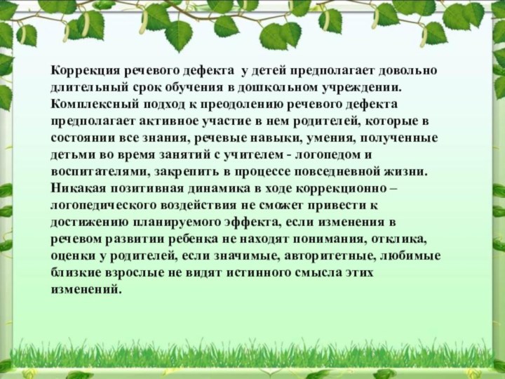 Коррекция речевого дефекта у детей предполагает довольно длительный срок обучения в дошкольном