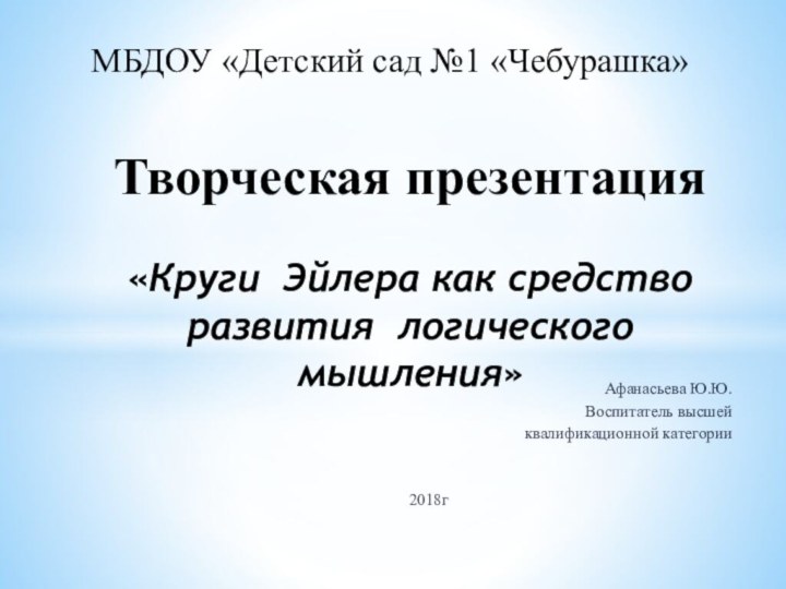 МБДОУ «Детский сад №1 «Чебурашка»Афанасьева Ю.Ю.Воспитатель высшей квалификационной категории2018гТворческая презентация