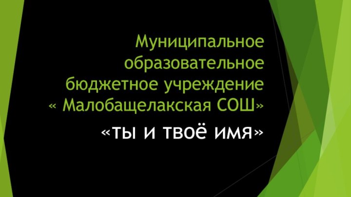 Муниципальное образовательное бюджетное учреждение  « Малобащелакская СОШ» «ты и твоё имя»