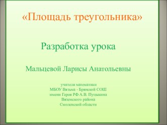 Презентация по геометрии на тему Площадь треугольника (8 класс)