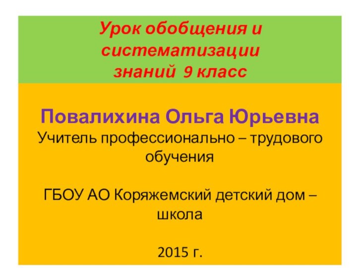 Урок обобщения и систематизации знаний 9 классПо теме «Блузка»Повалихина Ольга ЮрьевнаУчитель профессионально