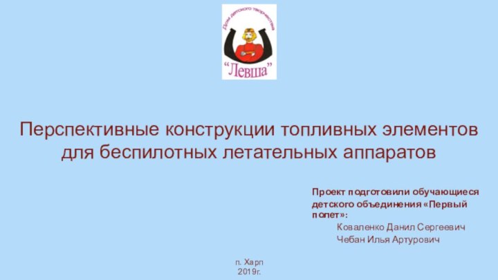 Проект подготовили обучающиеся детского объединения «Первый полет»: 	Коваленко Данил Сергеевич	Чебан Илья АртуровичПерспективные