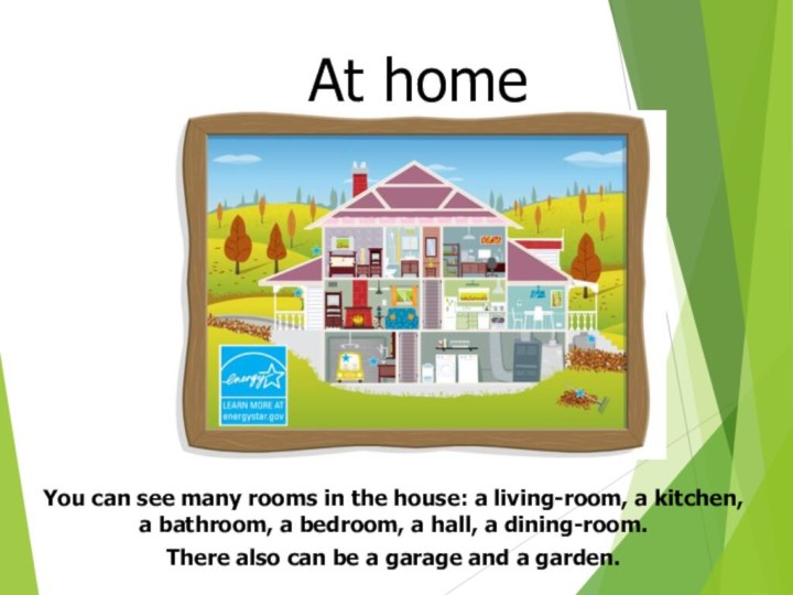 At homeYou can see many rooms in the house: a living-room, a