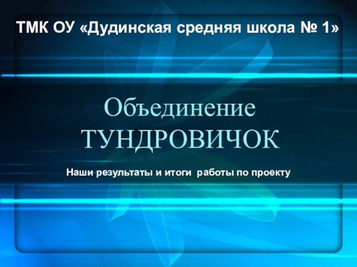 Объединение ТУНДРОВИЧОКТМК ОУ «Дудинская средняя школа № 1»Наши результаты и итоги работы по проекту