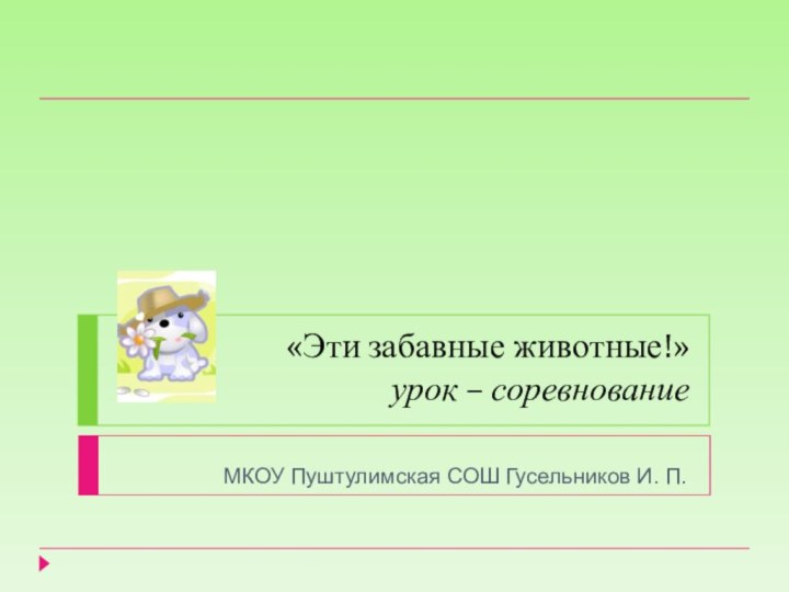 «Эти забавные животные!» урок – соревнование МКОУ Пуштулимская СОШ Гусельников И. П.