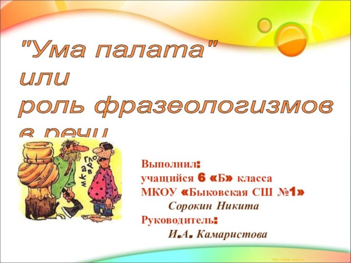 Выполнил:учащийся 6 «Б» класса МКОУ «Быковская СШ №1»    Сорокин