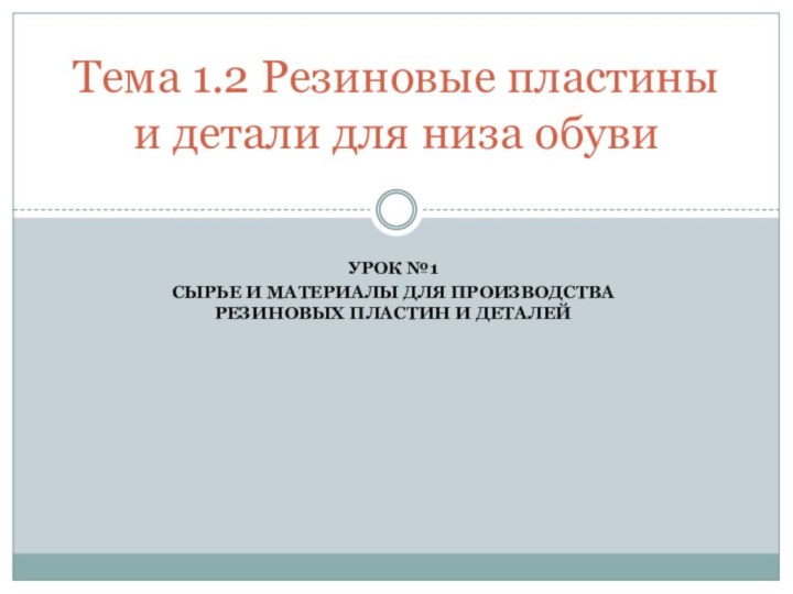 Урок №1Сырье и материалы для производства резиновых пластин и деталейТема 1.2 Резиновые