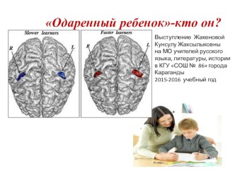 Презентация Выступление Жакеновой Кунсулу Жаксылыковны Одаренные детина МО учителей русского языка, литературы, истории в КГУ СОШ 86города Караганды