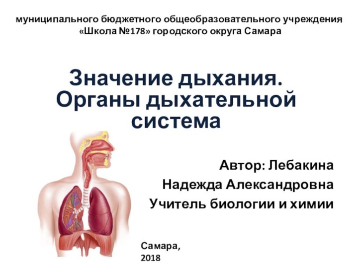 Значение дыхания. Органы дыхательной системаАвтор: Лебакина Надежда АлександровнаУчитель биологии и химиимуниципального бюджетного