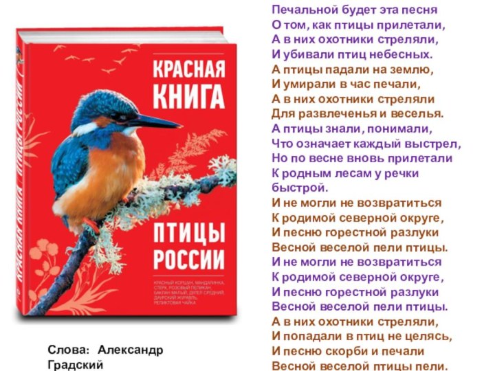 Печальной будет эта песня О том, как птицы прилетали, А в них