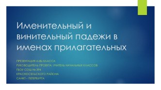 Урок - презентация на тему: Именительный и винительный падежи в именах прилагательных.