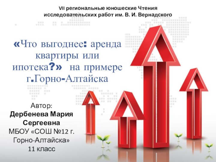 «Что выгоднее: аренда квартиры или ипотека?» на примере г.Горно-АлтайскаVII региональные юношеские Чтения