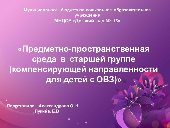 Муниципальное  бюджетное дошкольное образовательное учреждениеМБДОУ «Детский сад № 16»Подготовили:  Александрова