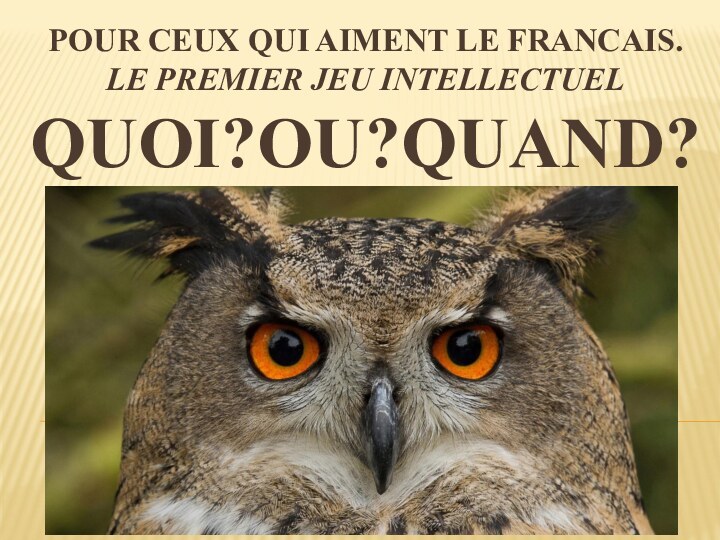 Pour ceux qui aiment le francais. Le premier jeu intellectuEl QUOI?OU?QUAND?