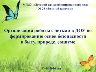 Организация работы с детьми в ДОУ по формированию основ безопасности в быту, природе, социуме