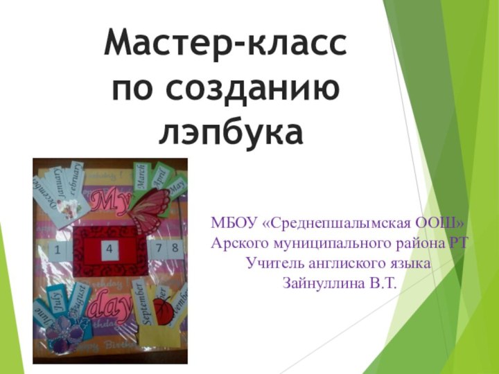 Мастер-класс по созданию лэпбукаМБОУ «Среднепшалымская ООШ» Арского муниципального района РТУчитель англиского языка Зайнуллина В.Т.