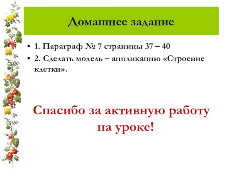 Домашнее задание1. Параграф № 7 страницы 37 – 402. Сделать модель –