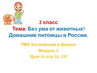 2 класс УМК Английский в фокусе. Модуль 3, урок 41, стр.74, 137. Тема урока: Без ума от животных! Домашние питомцы в России.