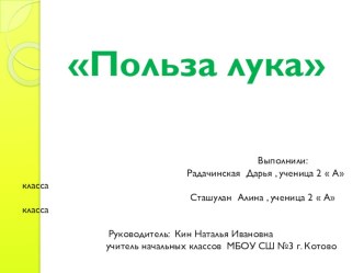 Презентация по окружающему миру на тему: Польза лука 2 класс