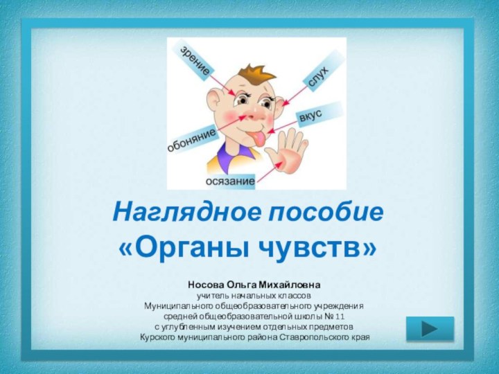 Наглядное пособие «Органы чувств» Носова Ольга Михайловнаучитель начальных классовМуниципального общеобразовательного учреждениясредней общеобразовательной