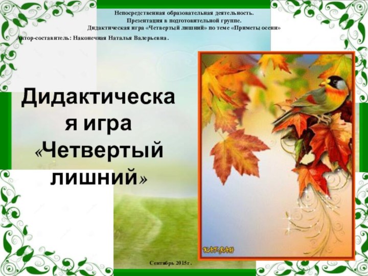 Непосредственная образовательная деятельность. Презентация в подготовительной группе. Дидактическая игра «Четвертый лишний» по