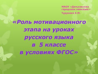 Роль мотивационного этапа на уроках русского языка и литературы в условиях введения ФГОС