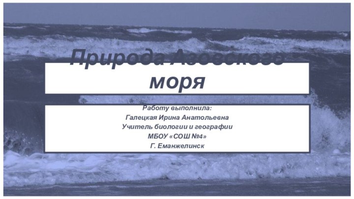 Природа Азовского моряРаботу выполнила:Галецкая Ирина АнатольевнаУчитель биологии и географииМБОУ «СОШ №4»Г. Еманжелинск