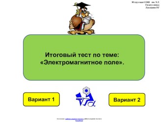 Итоговая тестовая работа по физике 9 класса по теме:  Электромагнитное полев виде презентации.