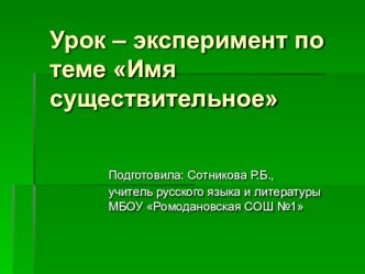 Урок - эксперимент по теме Имя существительное