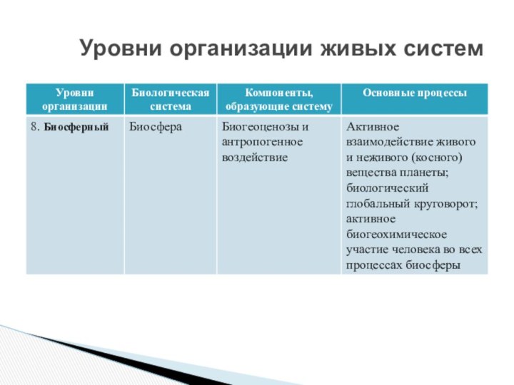 Уровни организации живых систем