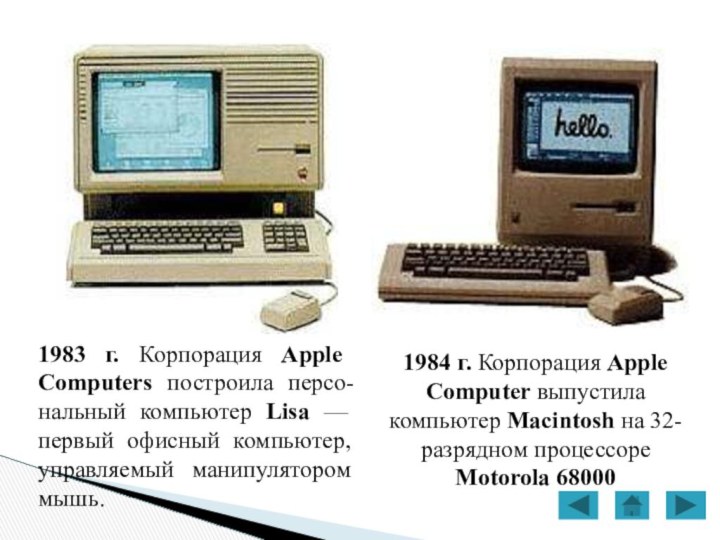 1983 г. Корпорация Apple Computers построила персо-нальный компьютер Lisa — первый офисный