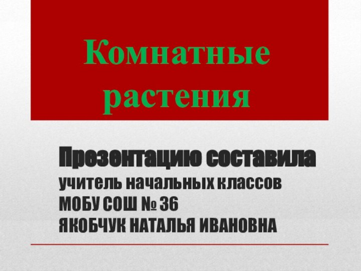 Презентацию составила учитель начальных классов  МОБУ СОШ № 36  ЯКОБЧУК НАТАЛЬЯ ИВАНОВНАКомнатные растения