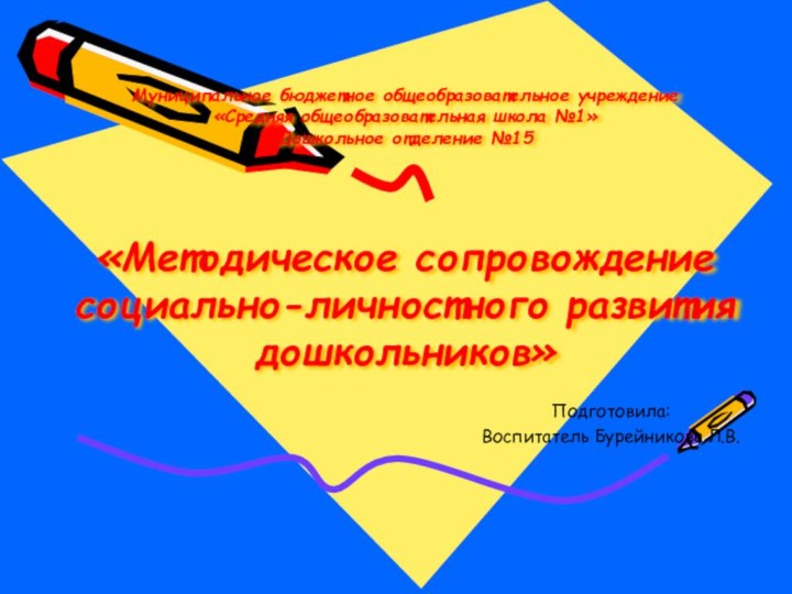 Муниципальное бюджетное общеобразовательное учреждение  «Средняя общеобразовательная школа №1»  Дошкольное отделение