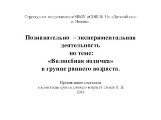 Познавательно – экспериментальная деятельность по теме: Волшебная водичка в группе раннего возраста.