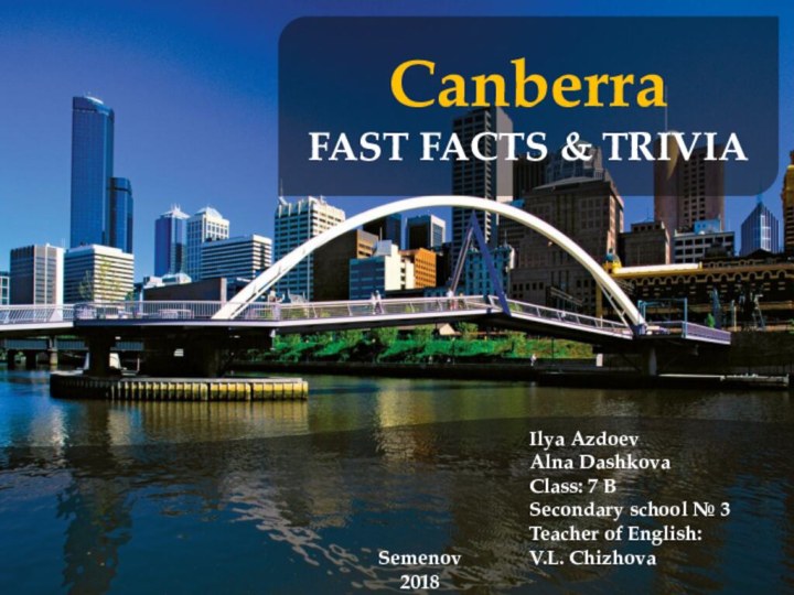 CanberraFAST FACTS & TRIVIASemenov2018Ilya Azdoev Alna DashkovaClass: 7 BSecondary school № 3Teacher of English: V.L. Chizhova