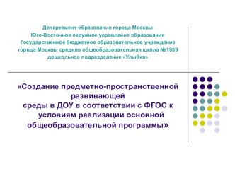 Предметно-пространственная развивающая среда в ДОУ в соответствии с ФГОС в условиях реализации основной общеобразовательной программы презентация